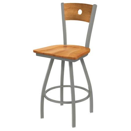 30 Swivel Counter Stool,Nickel Finish,Med Back,Med Maple Seat